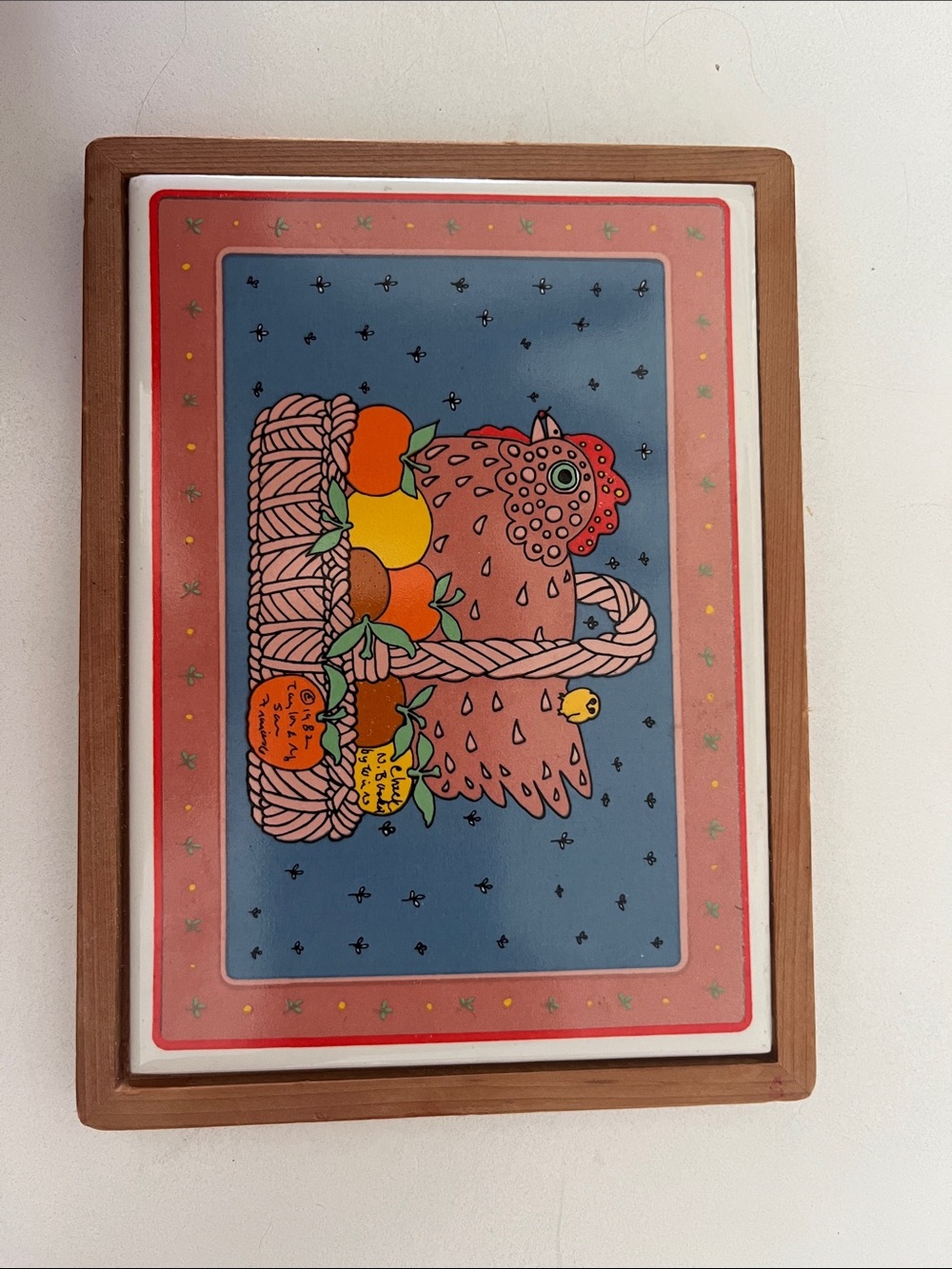 Vintage 1982 Taylor & NG Folk Art Chicken in a Basket trivet